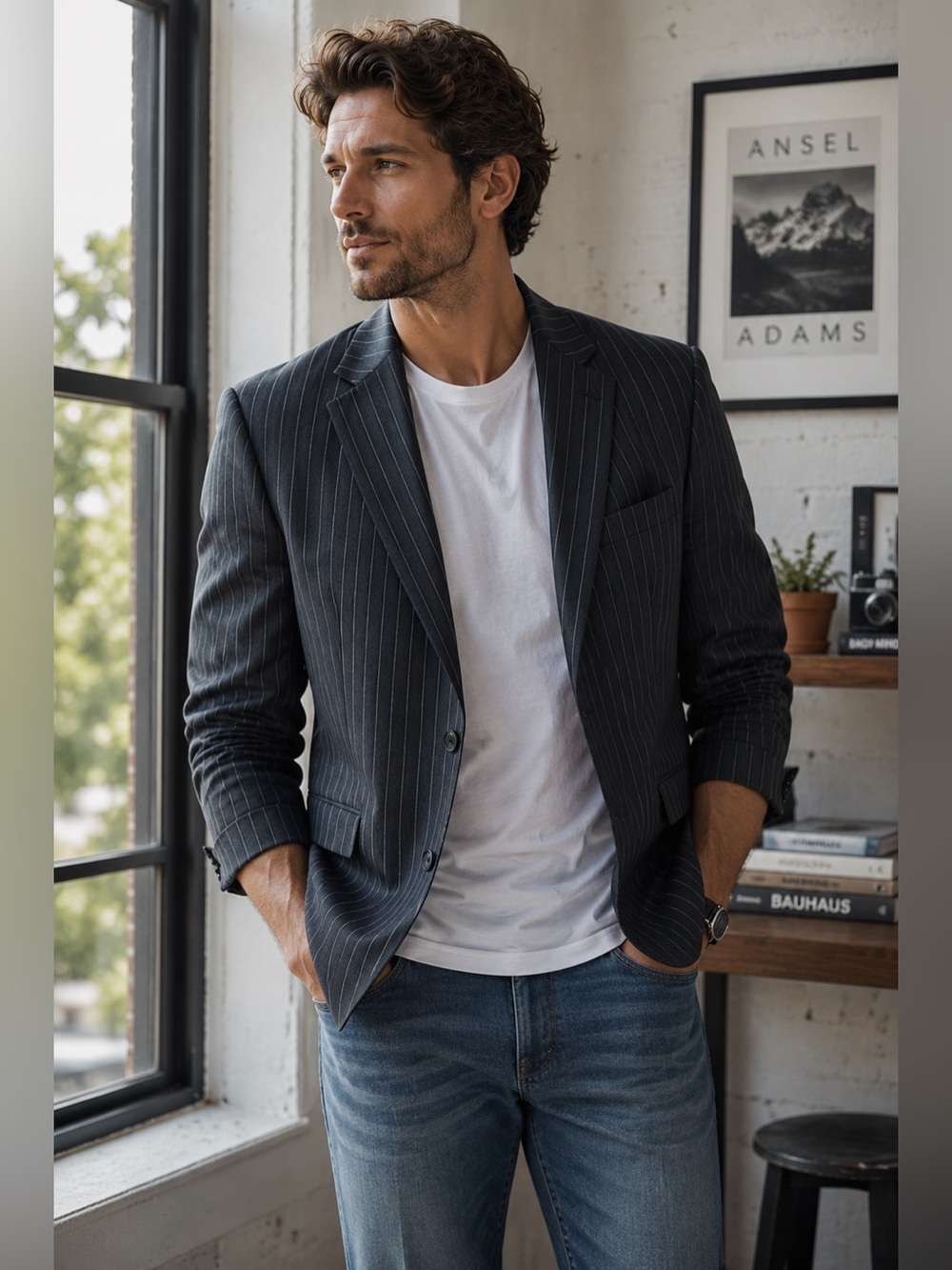 Zara Man Charcoal Gray Pinstripe Two Button Blazer Size 40
